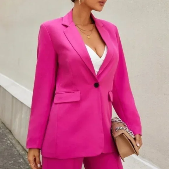 Pink Classy Button Front Blazer - Picture 2 of 6